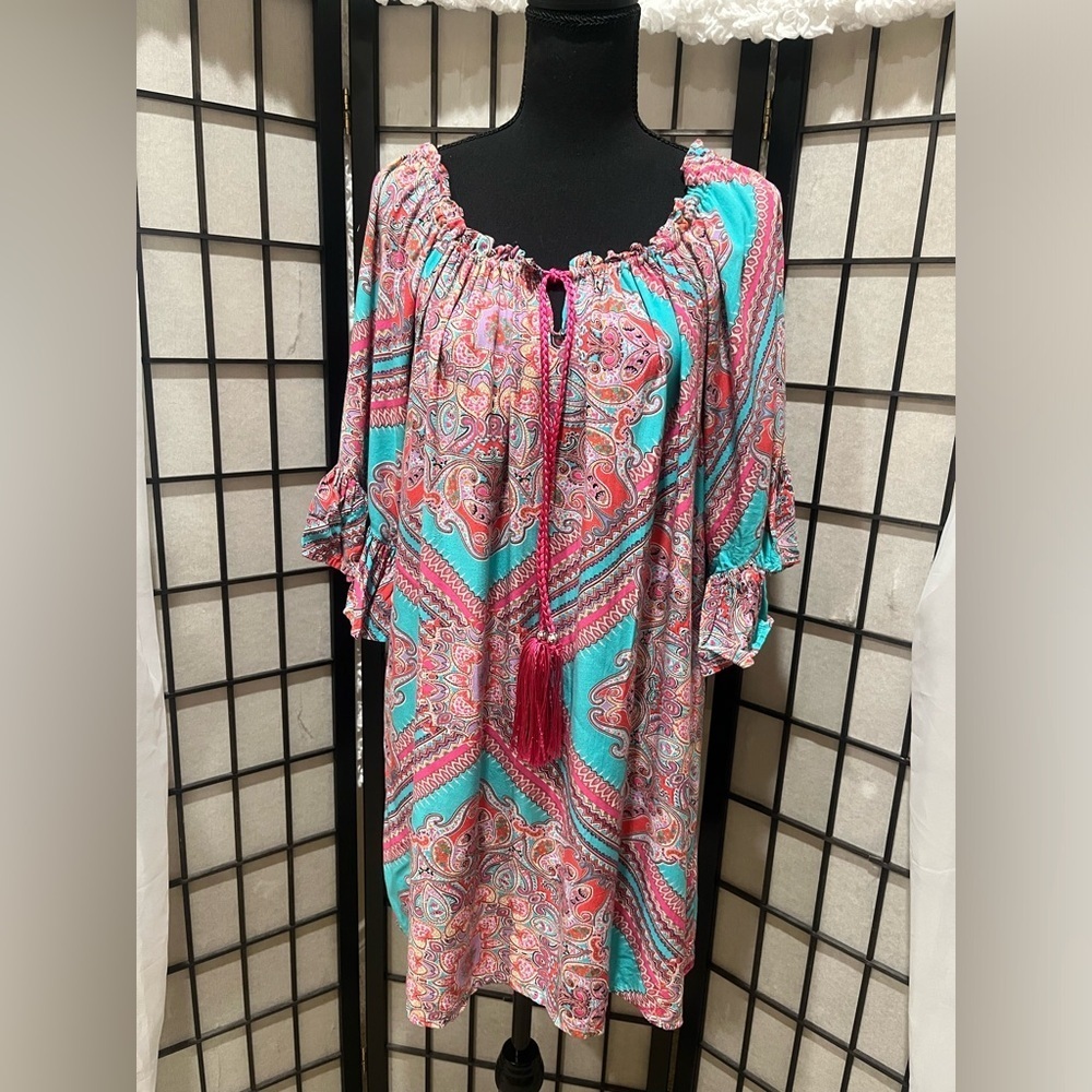 ALTARD STATE Vibrant PAISLEY PASTEL PRINT BOHO, Viscose Dress size L.
